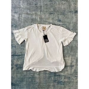 NWT! Chaser White Ruffle Lettuce Hem Open Wrap Back Short Sleeve Top Medium